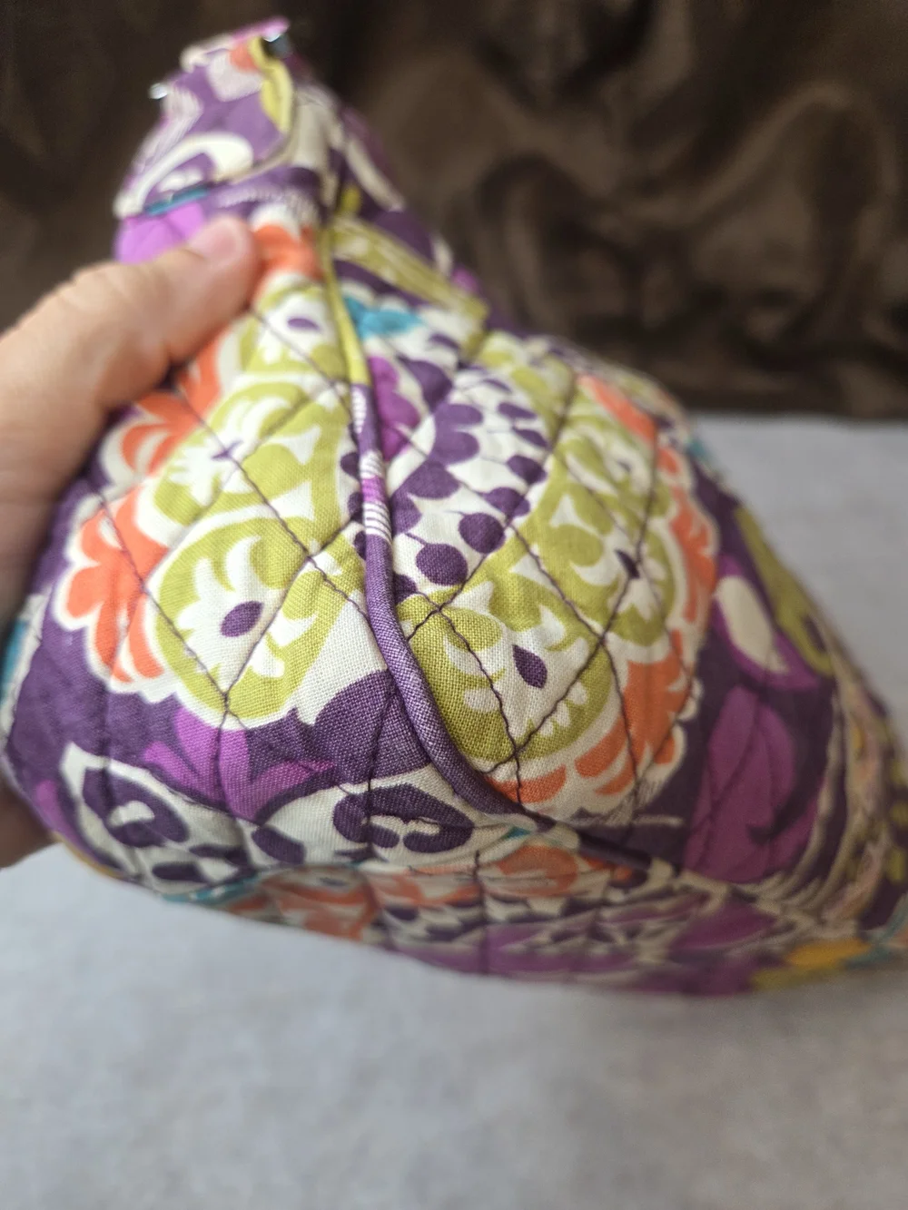 Vera Bradley Purple Quilted Floral Shoulder Bag-Corners Have Wear
